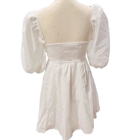 Abercrombie & Fitch Emerson Ruched Puff Sleeve Mini Dress White XSP - Picture 8 of 10
